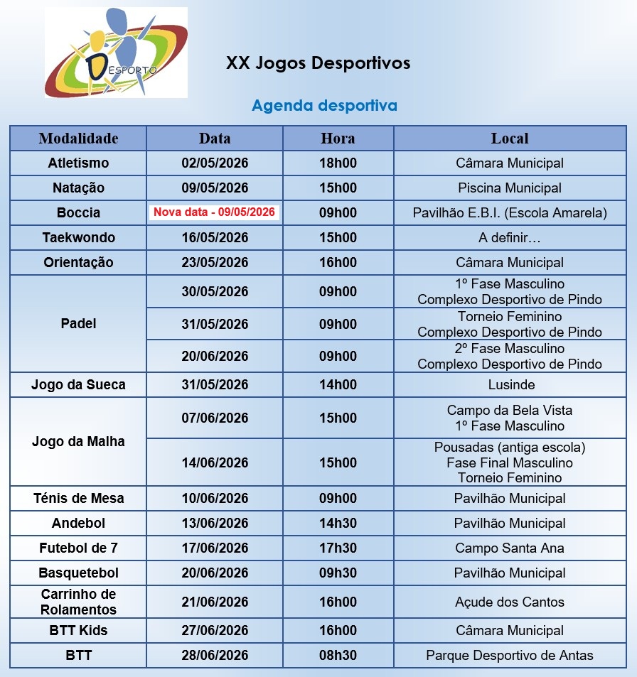 Agenda Desportiva 2026 - nova data boccia